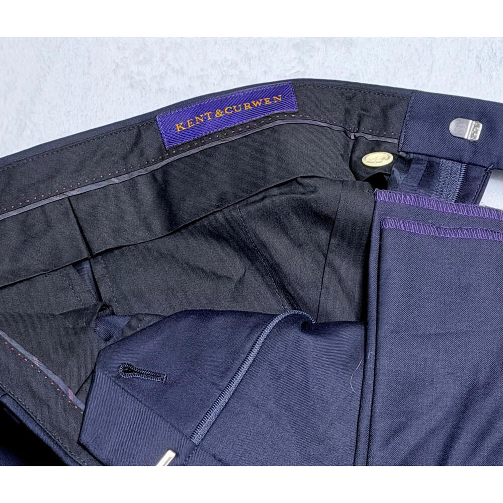 NWOT Kent & Curwen Mens Navy Blue Wool Dress Pants Trousers 34W Unhemmed England